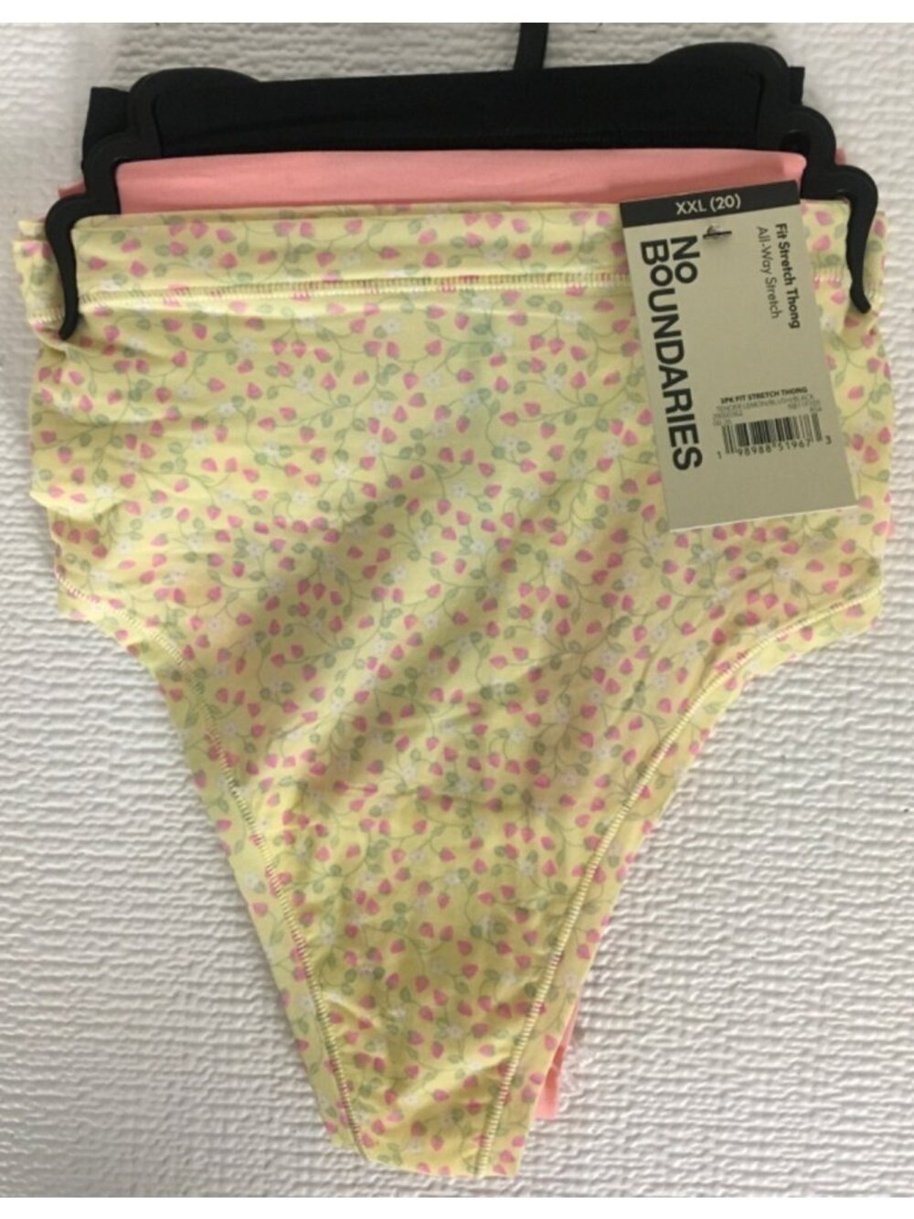 No Boundaries 3 Pack Thong Underwear Size XXL Yellow Pink Black Fit Stretch New